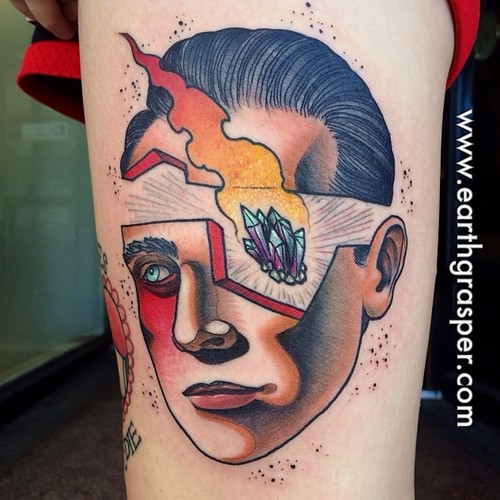 Fire Crystal Cracked face tattoo Earth Gasper Tattoo