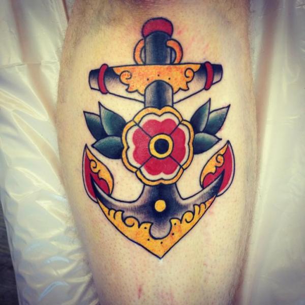 Flower Anchor Old School tattoo by Three Kings Tattoo