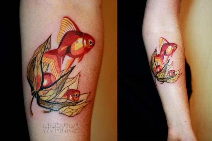Flower Pearl Gold Fish tattoo by Sasha Unisex