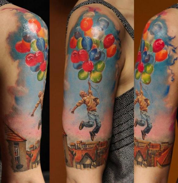 Fly Away on Balloons Realistic tattoo by Bloodlines Gallery