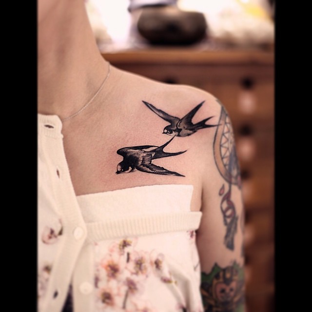 Flying Swallows tattoo by Newtattoo Studio