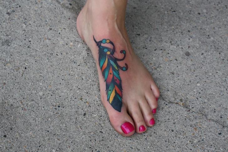 Foot Colorful Feather tattoo by Tantrix Body Art