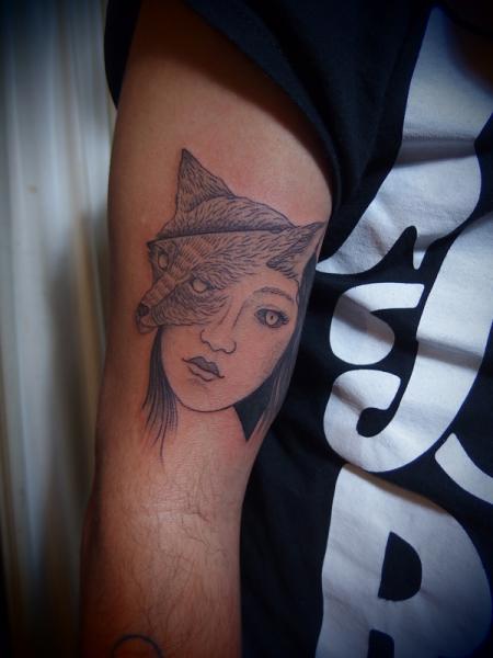 Fox Face Dotwork tattoo by Papanatos Tattoos