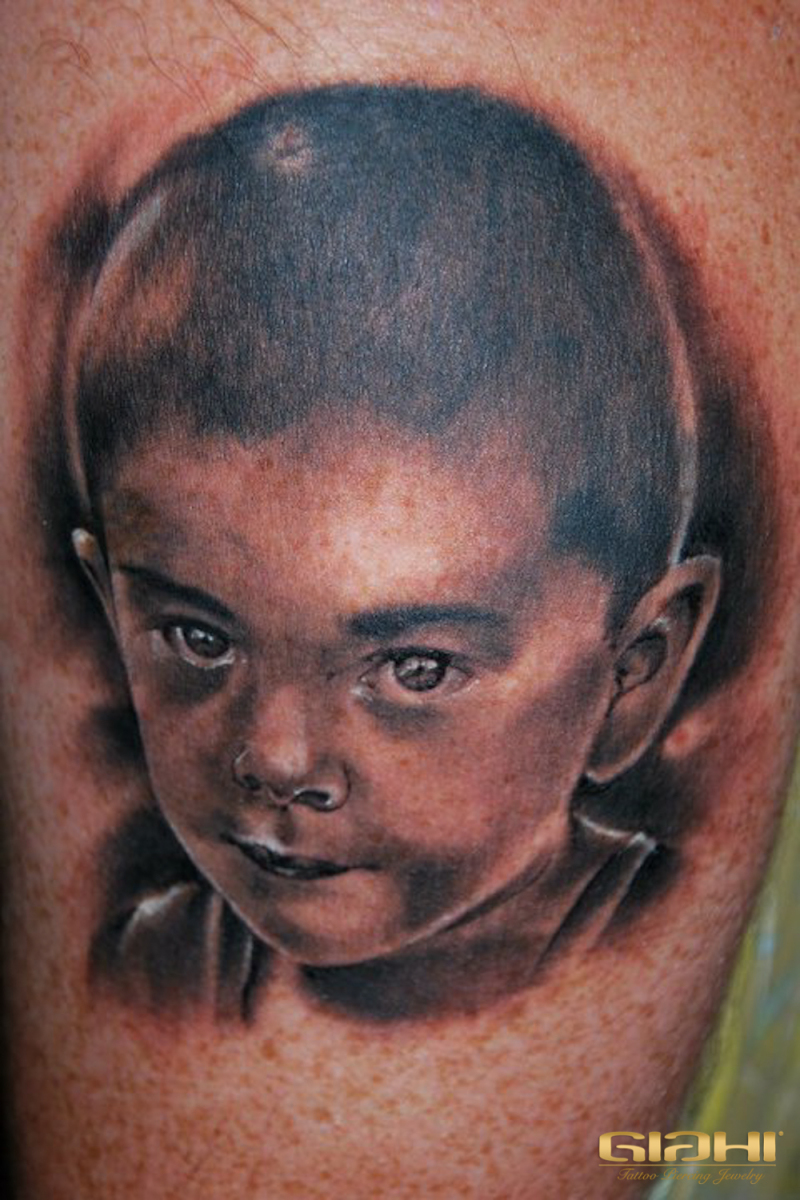 Graphic Realistic Kid Portrait tattoo by Szilard