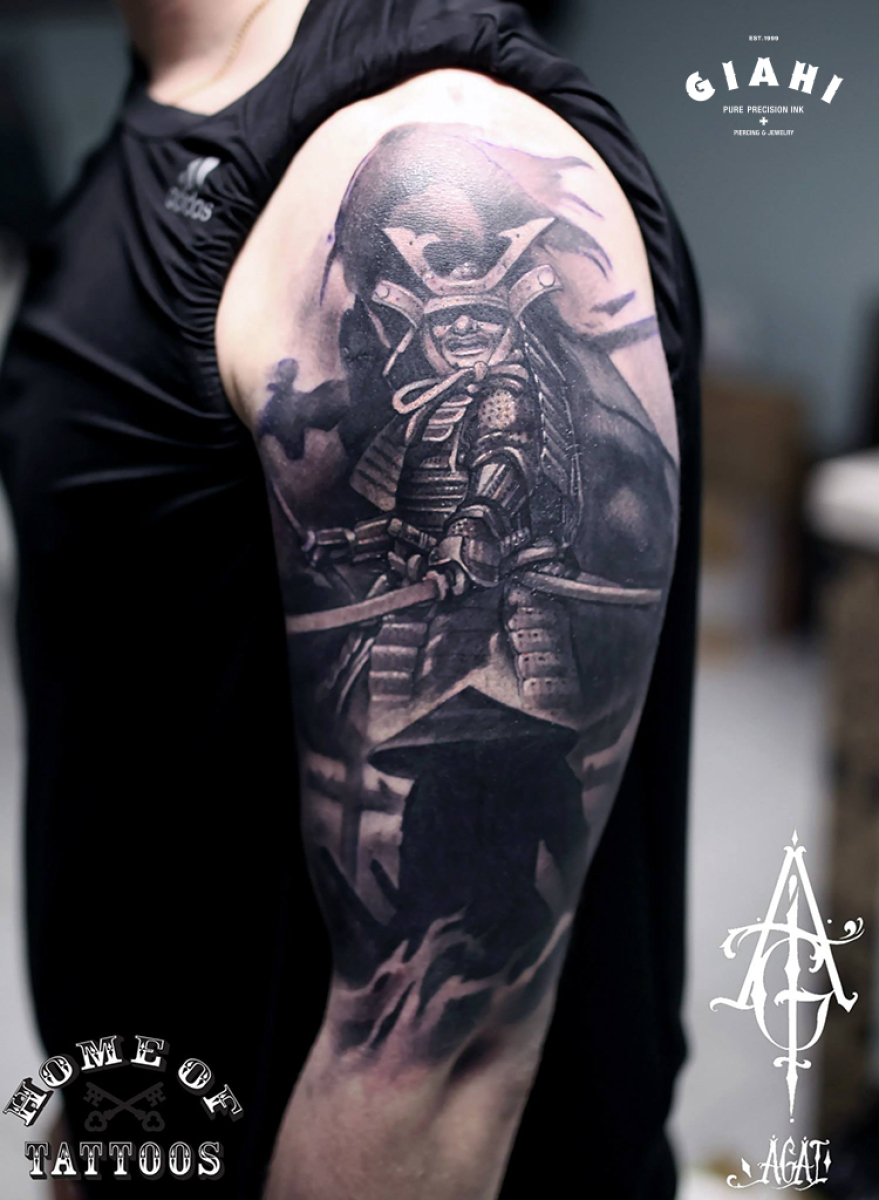 Graphic Warrior Samurai tattoo by Agat Artemji