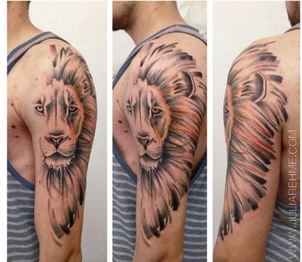 Half Lion Mane Realistic tattoo by Julia Rehme