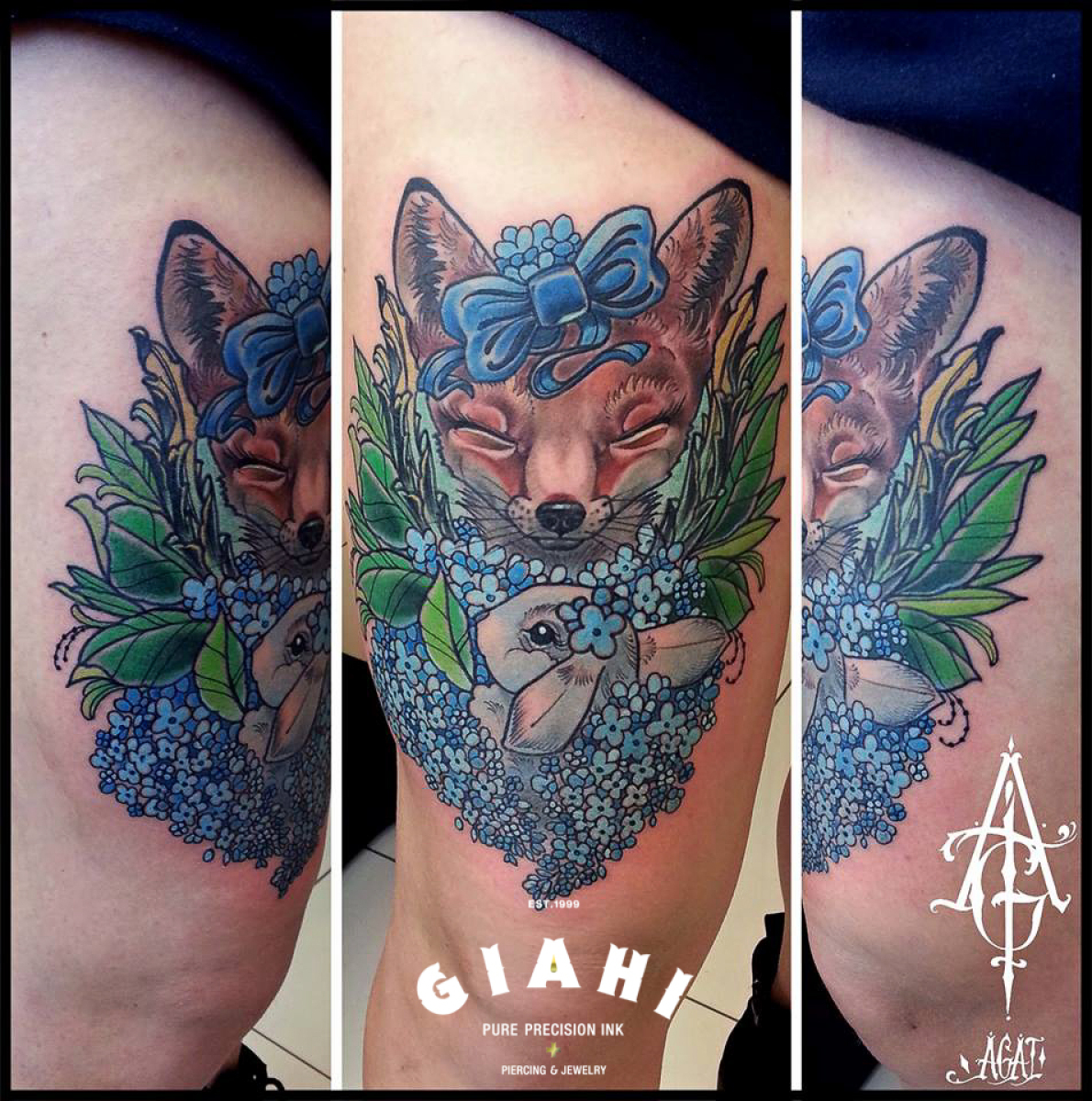 Happy Fox tattoo by Agat Artemji