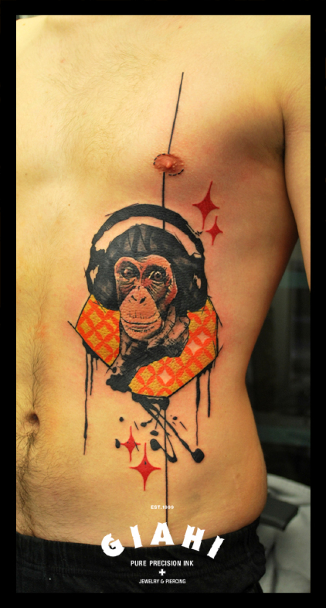 Headphones Monkey tattoo by Live Two