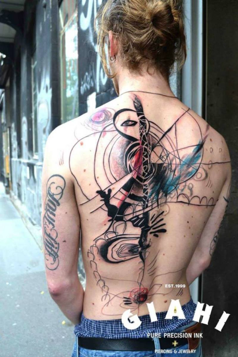 Hiding Man Abstract Aquarelle tattoo by Petra Hlavàckovà
