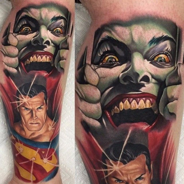 Joker and Superman tattoo by Audie Fulfer jr.