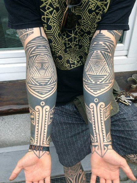 Kaleidoscope Elbow Blackwork tattoo sleeves