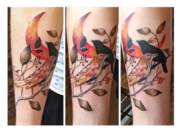 Kingfish Bird Moon Aquarelle tattoo by Julia Rehme