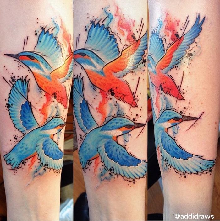 Kingfisher Birds Aquarelle tattoo by Liisa Addi Kask
