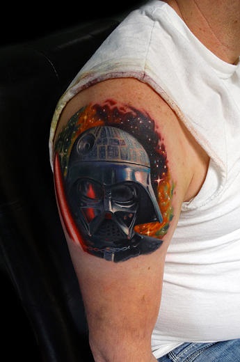 Light Saber Darth Vader tattoo by Andres Acosta