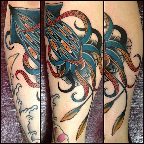 Many Eyes Squid tattoo by Nick Baldwin
