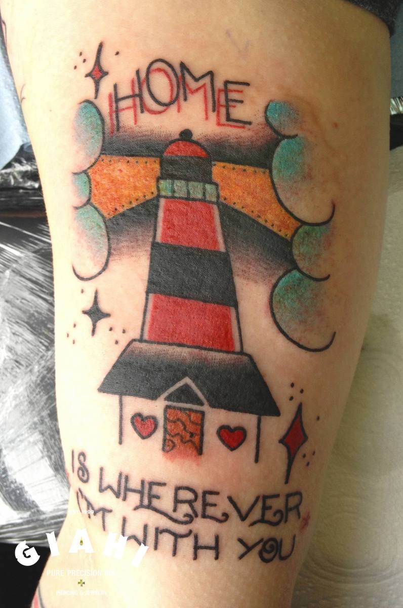 Old School Home is Wherever I'm With You Lettering tattoo by Elda Bernardes