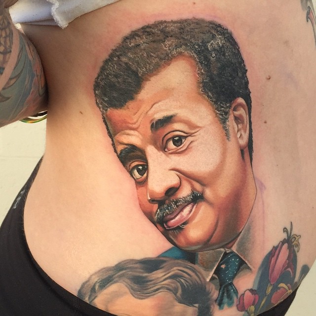 Realistic Neil DeGrasse Tyson tattoo by Tony Sklepic