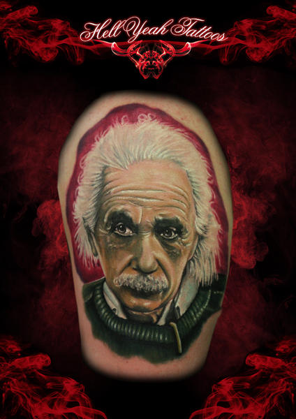 Realistic Serious Albert Einstein tattoo by Hellyeah Tattoos