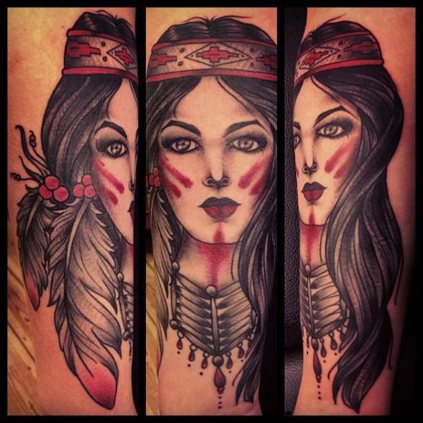 Red Painted Face Indian Girl tattoo by Sarah B Bolen