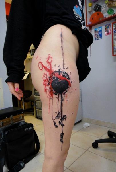 Red Scissors Black Heart Trash Polka tattoo