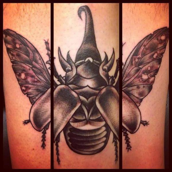Rhinoceros Beetle Blackwork tattoo by Sarah B Bolen
