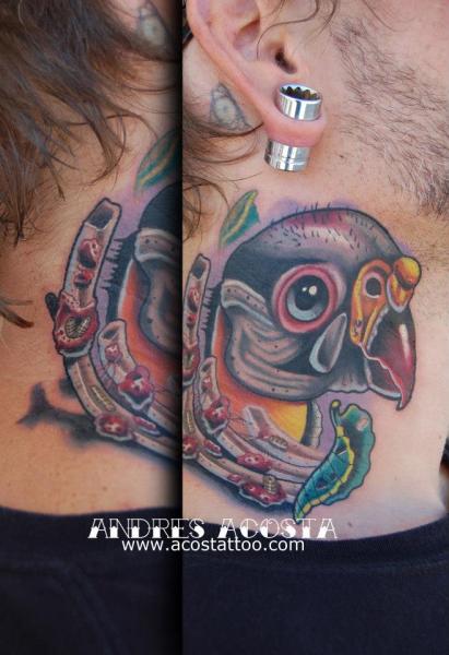 Ribs and Bird tattoo by Andres Acosta on Neck