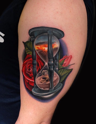 Rose Hourglass Day and Night tattoo by Andres Acosta
