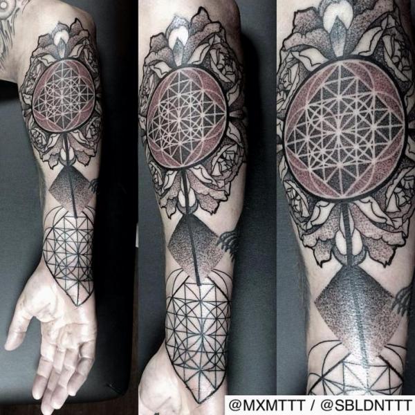 Roses and Circles Dotwork tattoo by MXM
