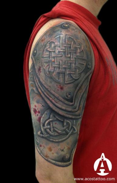 Runic Shoulder Armor 3D tattoo by Andres Acosta