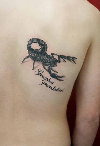 Scorpion Grosphus Grandidieri Lettering tattoo by Skin Deep Art
