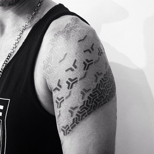 Shoulder Blackwork tattoo in Progress by Corey Divine