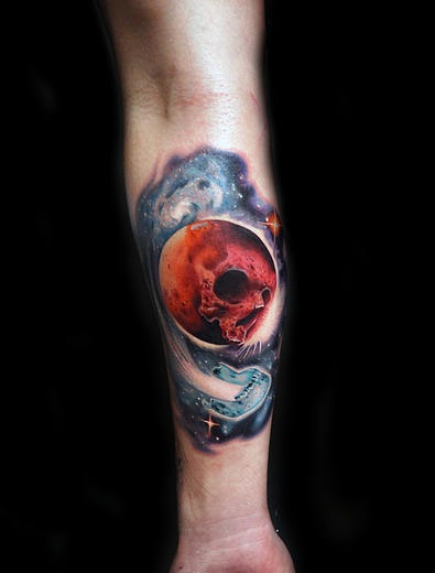 Skull Moon Comet Jaw tattoo by Andres Acosta