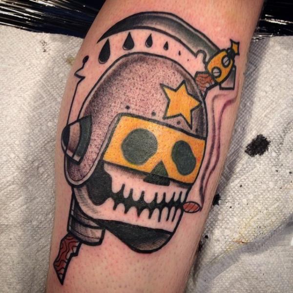 Space Helmet Death Scythe New School tattoo by Destroy Troy Tattoos