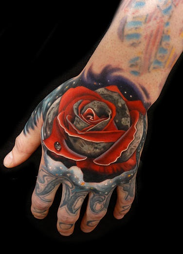 Space Rose Moon tattoo by Andres Acosta