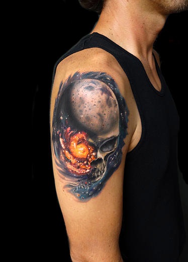 Space Universkull Skull tattoo by Andres Acosta