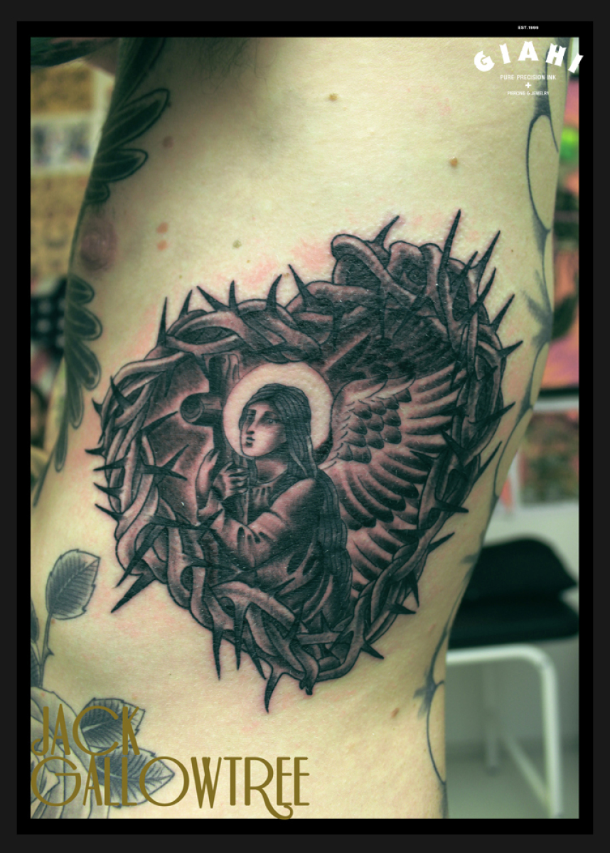 Thorns Heart Angel tattoo by Jack Gallowtree