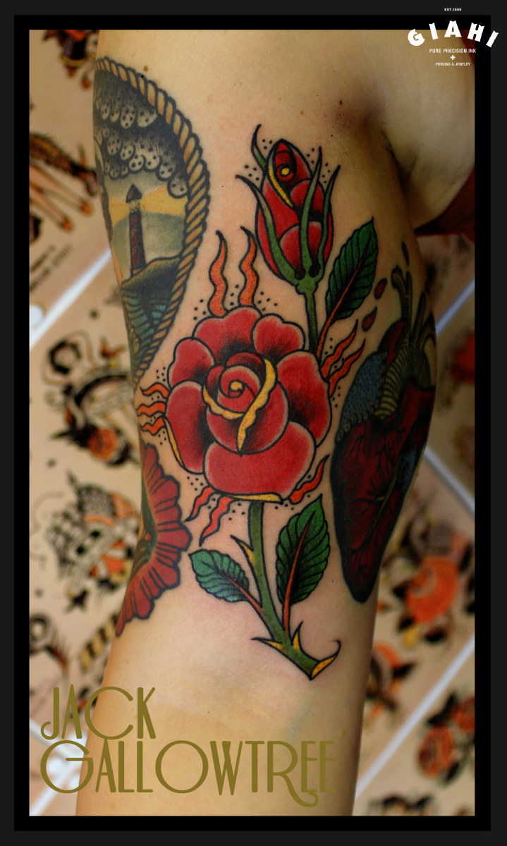 Traditional Roses Old School tattoo by Jack Gallowtree