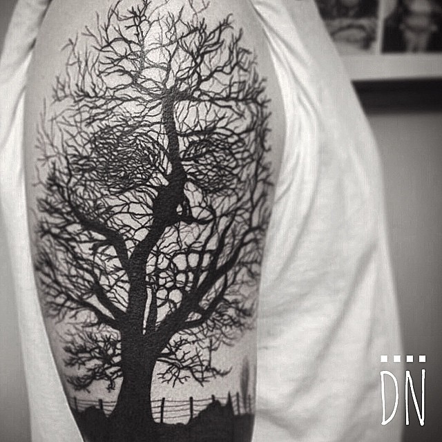 Tree Realistic Blackwork tattoo by Dinonemec