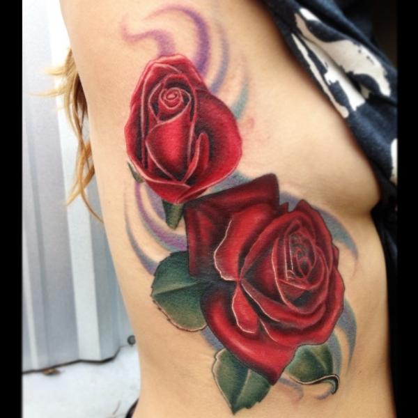 Two Red Roses Realistic tattoo by Mike Woods