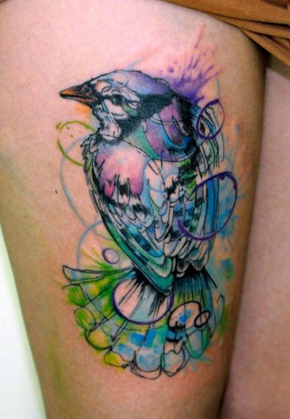 Violet Blue Bird Aquarelle tattoo by Galata Tattoo