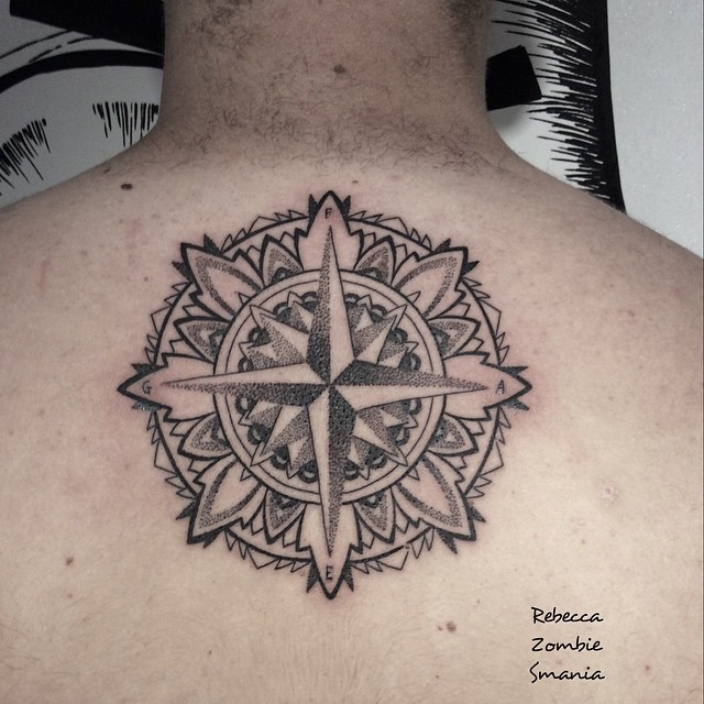Back Dotwork Mandala North Star tattoo