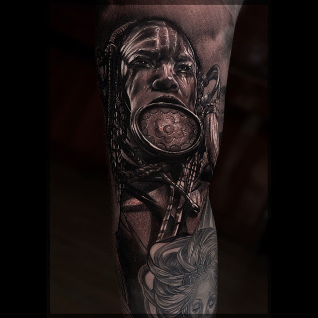 Black & Grey Realistic Tribe Woman tattoo by Pavel Roch