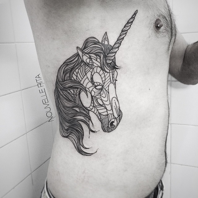 Body Side Patterned Unicorn tattoo