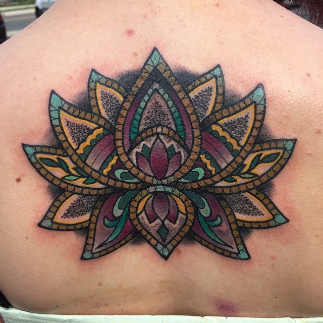 Color Lotus Cover Up Back tattoo
