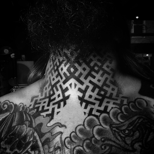 Ethnic Dotwork Neck tattoo by MXW Tattoo
