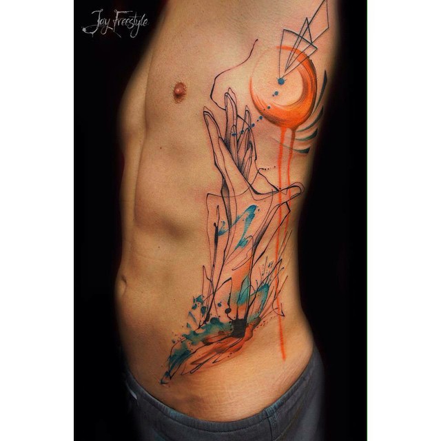 Hand Reaching the Sun Watercolor tattoo by Jay Freestyle