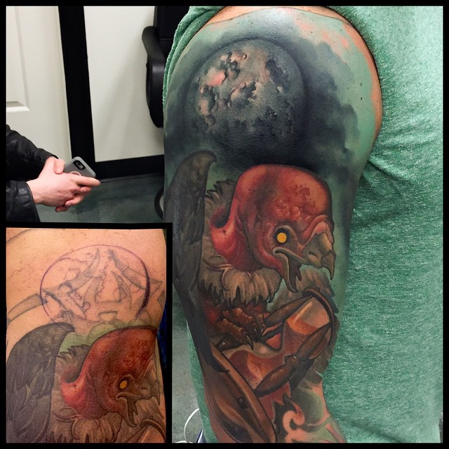 Moon Hourglass Vulture Cover Up tattoo by Timmy B