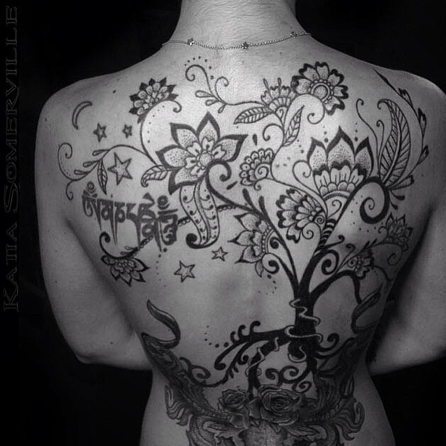 Nice Sacret Tree Back tattoo by Katia Somerville