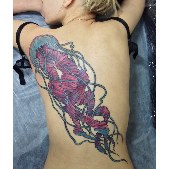 Pink Jellyfish Back tattoo