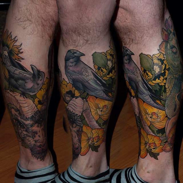 Prey Crow tattoo on Leg